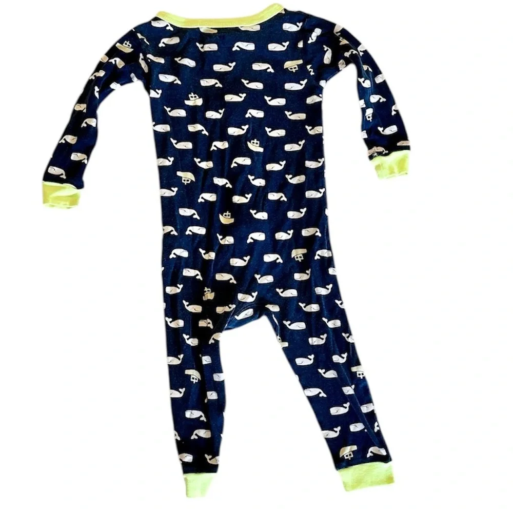 Carter's Navy and Lime Whale Print Long Sleeve One Piece - Size: 24M